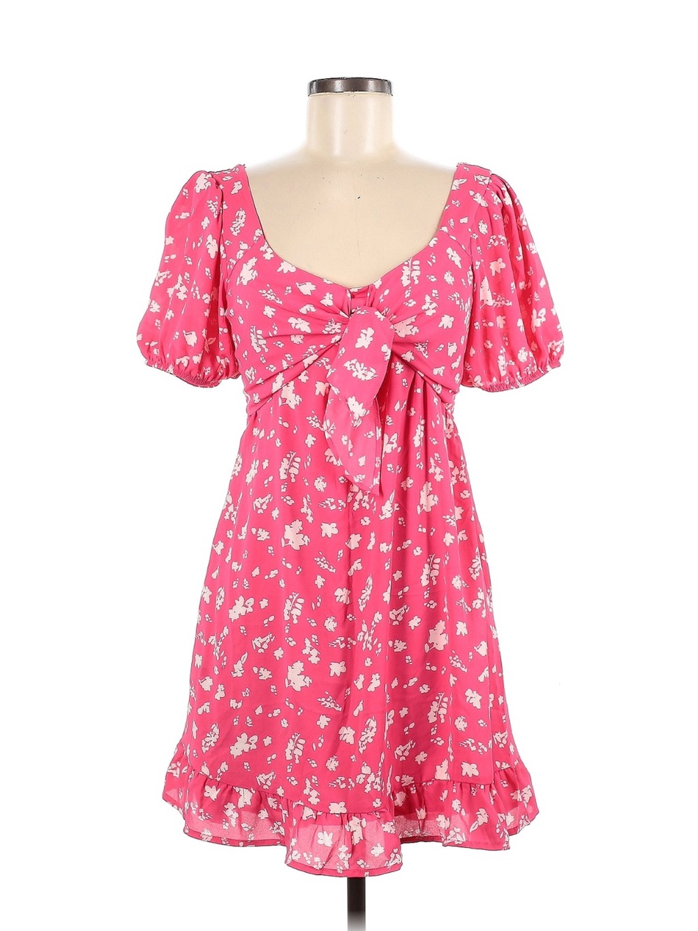 NWOT Sienna Sky Hot Pink Floral Tie-Front Mini Dress - Picture 1 of 4